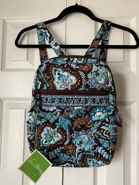 Vera Bradley Brown & Teal Floral Quilted Backpack Brown Blue